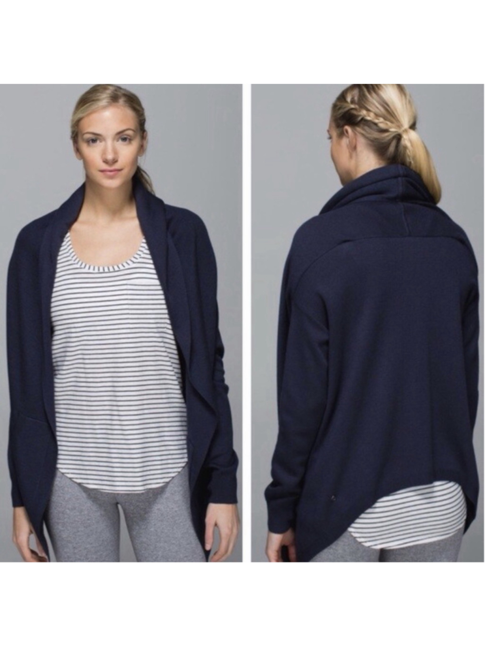 Lululemon Inkwell Cabin Yogi Wrap Slouchy Cardigan Hoodie Sweater SZ 4 Cozy Gym